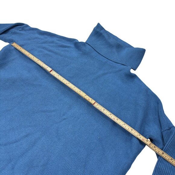Oversized Blue Turtleneck Sweater Long Sleeve Ribbed Knit Large - Picture 8 of 10